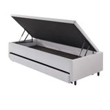Bicama Box com Baú Solteiro Courino Linho Branco 88x188 com Colchão Auxiliar Ecoflex