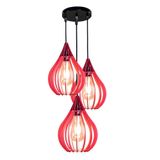 Luminária Teto Lustre Pendente Balcão Cozinha Sala Trio Cor:vermelho