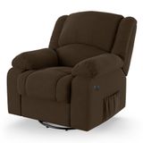 Poltrona Do Papai Reclinável Melim Glider Giratória Usb Veludo Marrom Fh1 - D&#39;rossi
