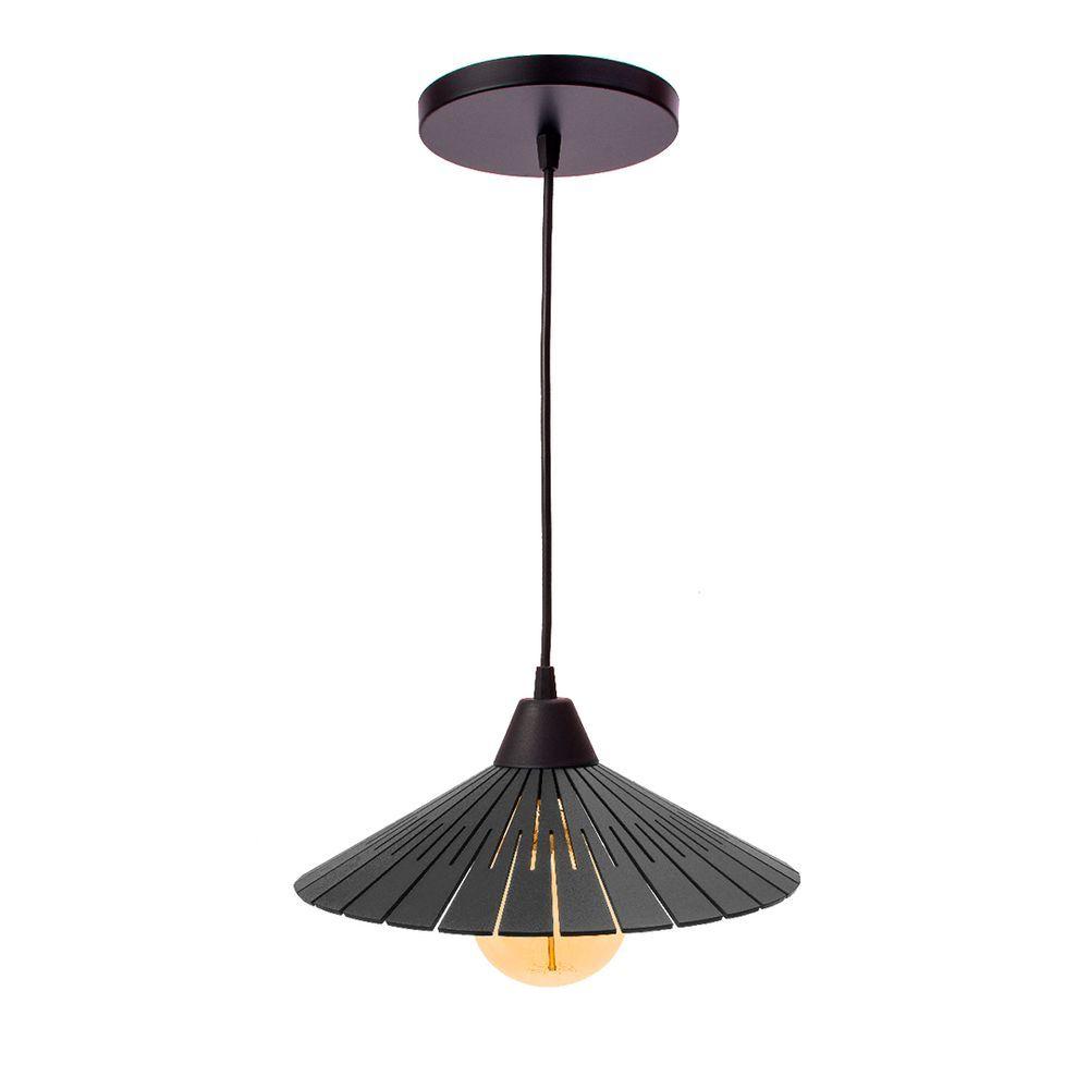 Luminária Teto Lustre Pendente Balcão Cozinha Sala Mdf Cabo Cor:preto