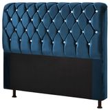 Cabeceira Casal Estofada Com Strass E Frame 140 Cm Luxuria Para Cama Box Azul Luxor