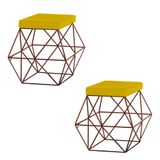 2 Puffs Decorativo Base Bronze Trixie Suede Amarelo
