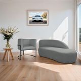 Kit Divã Luna 185cm Lado Direito E 01 Poltrona Base De Ferro Preto Suede Cor Cinza