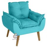 Poltrona/cadeira Decorativa Glamour Com Pés Quadrado Azul Turquesa