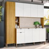 Armário De Cozinha Completa 2m 9 Portas 1 Gaveta Pulse Freijó Branco Kit&#39;s Paraná