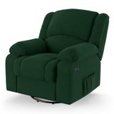 Poltrona Do Papai Reclinável Melim Glider Giratória Usb Veludo Fh1 - D&#39;rossi Cor Verde