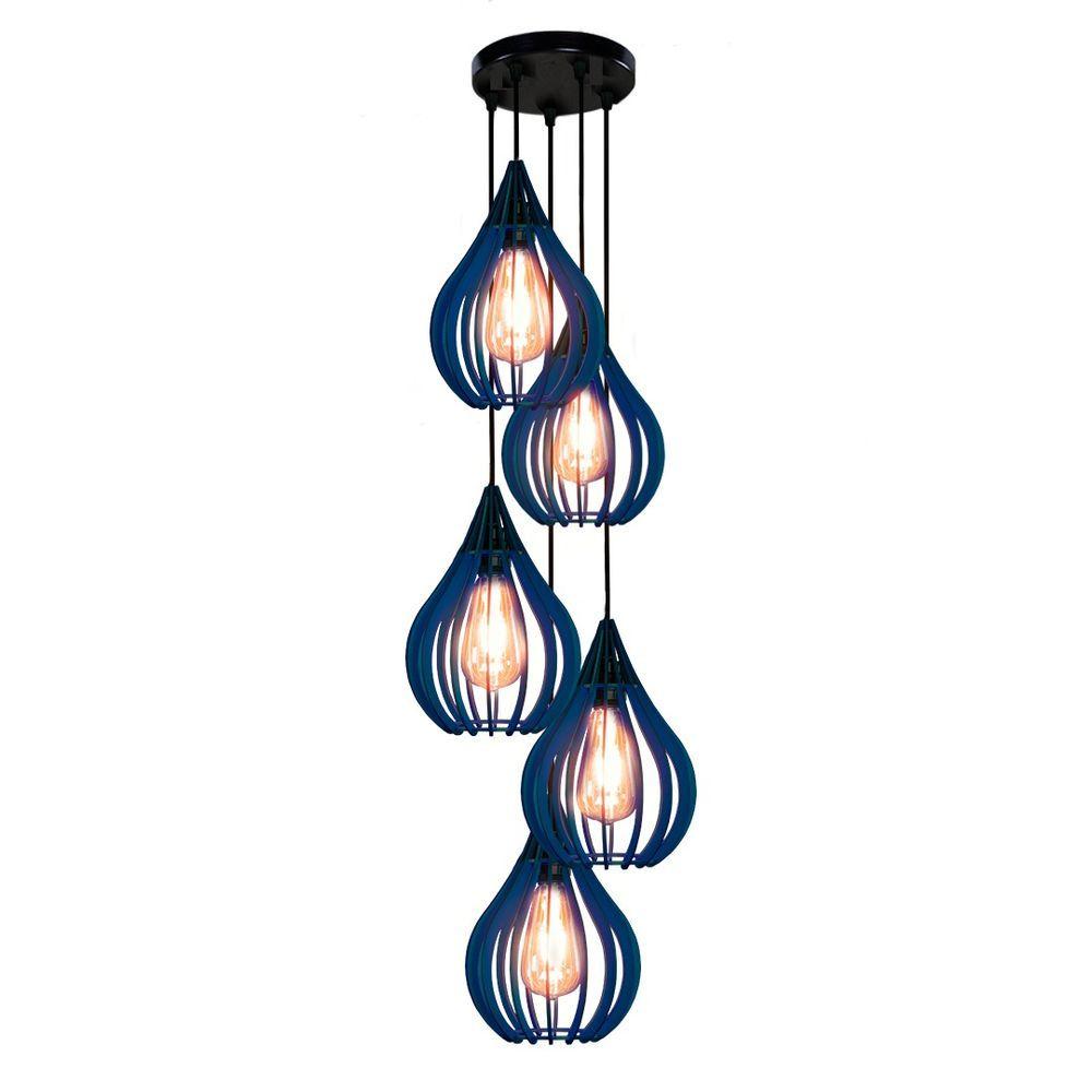 Luminária Teto Lustre Pendente Balcão Cozinha Sala 5 Chile Cor:azul