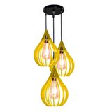 Luminária Teto Lustre Pendente Balcão Cozinha Sala Trio Cor:amarelo