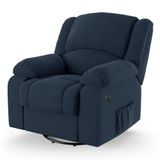 Poltrona Do Papai Reclinável Melim Glider Giratória Usb Veludo Fh1 - D&#39;rossi Cor Azul