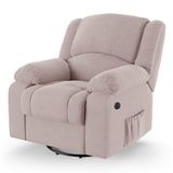Poltrona Do Papai Reclinável Melim Glider Giratória Usb Veludo Rosê Fh1 - D&#39;rossi
