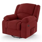 Poltrona Do Papai Reclinável Melim Glider Giratória Usb Veludo Vermelho Fh1 - D&#39;rossi