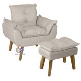 Poltrona/cadeira Decorativa E Puff Glamour Com Pés Quadrado Bege