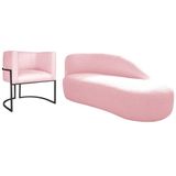 Kit Divã Luna 160cm Lado Direito E 01 Poltrona Base De Ferro Preto Suede Cor Rosa Bebê