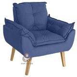 Poltrona/cadeira Decorativa Glamour Com Pés Quadrado Azul Marinho