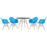 Mesa Redonda Eames 90 Cm Preto + 4 Cadeiras Eiffel Daw Azul Céu