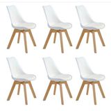 Kit C- 6 Cadeiras Leda ? Charles Eames, Saarinen Wood Com Almofada Branca