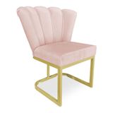 Poltrona Flor Veludo Rosa Bebê Base Metálica Industrial Dourado - Pallazio