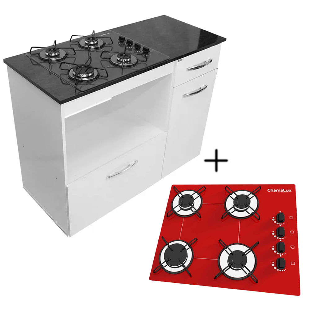 Kit Balcão Violeta Com Cooktop Veremelho 4 Bocas Bivolt