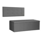 Kit Painel E Calçadeira Baú King 1,95m Berlim Suede Cinza - Pallazio