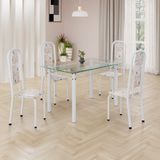 Conjunto De Mesa Retangular A 120x75cm Tampo De Vidro 4 Cadeiras Lavínea Botanic Bege / Branco