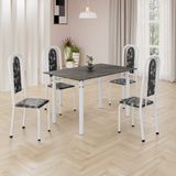 Conjunto De Mesa Retangular 120x75cm Tampo Ardósia Indiano 4 Cadeiras Lavínea Preto Floral/ Branco