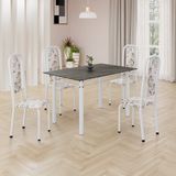 Conjunto De Mesa Retangular 120x75cm Tampo Ardósia Indiano 4 Cadeiras Lavínea Arabesco/ Branco