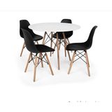 Conjunto Kit 4 Cadeiras Eiffel Eames Preta + 1 Mesa Eames 80cm Branca Base Madeira Sala Cozinha