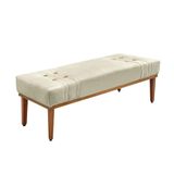 Divã Recamier Banco Base Madeira Para Quarto Gênova 90cm Veludo S04 - D&#39;rossi Cor Bege