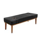 Divã Recamier Banco Base Madeira Para Quarto Gênova 90cm Veludo Preto S04 - D&#39;rossi