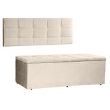 Kit Painel E Calçadeira Baú King 1,95m Roma Suede Bege - Pallazio