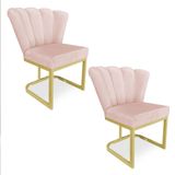 Kit 02 Poltronas Flor Veludo Base Metálica Industrial Dourado - Pallazio Cor Rosa Bebê