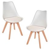 Kit C- 2 Cadeiras Leda ? Charles Eames, Saarinen Wood Com Almofada Branca