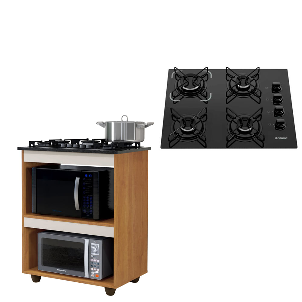 Kit Balcão Cooktop Turim Com Fogão Cooktop 4 Bocas Itatiaia