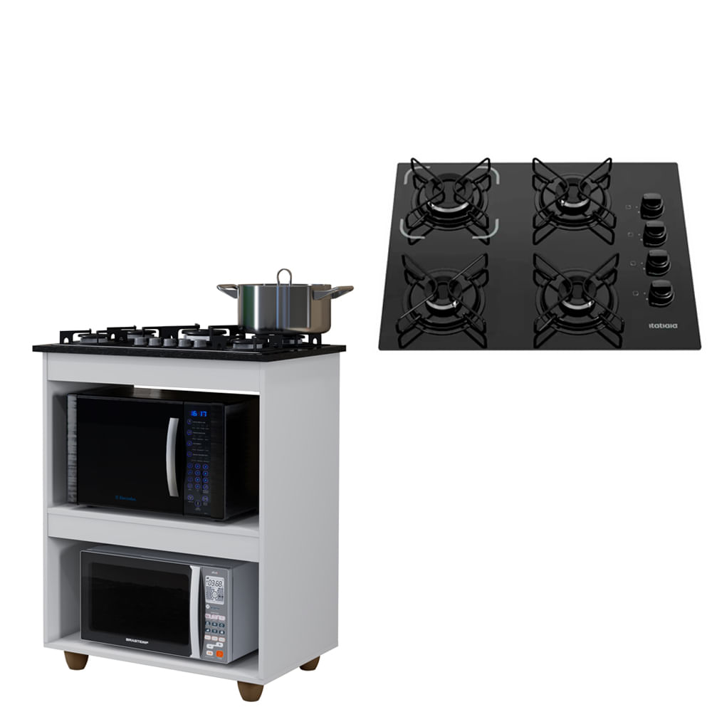 Kit Balcão Cooktop Turim Com Fogão Cooktop 4 Bocas Itatiaia