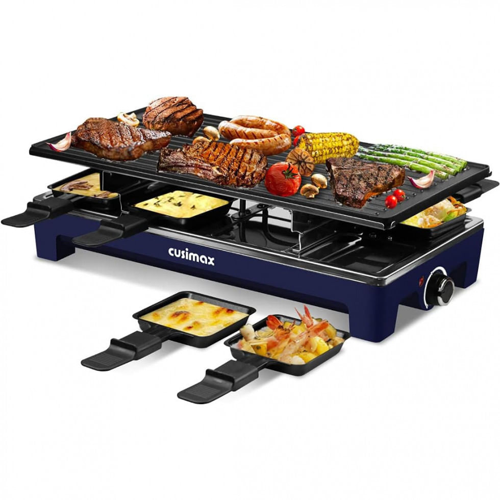 Churrasqueira Elétrica Grill 2 Em 1 Com Controle De Temperatura, 110v 1500w, Cusimax, Azul