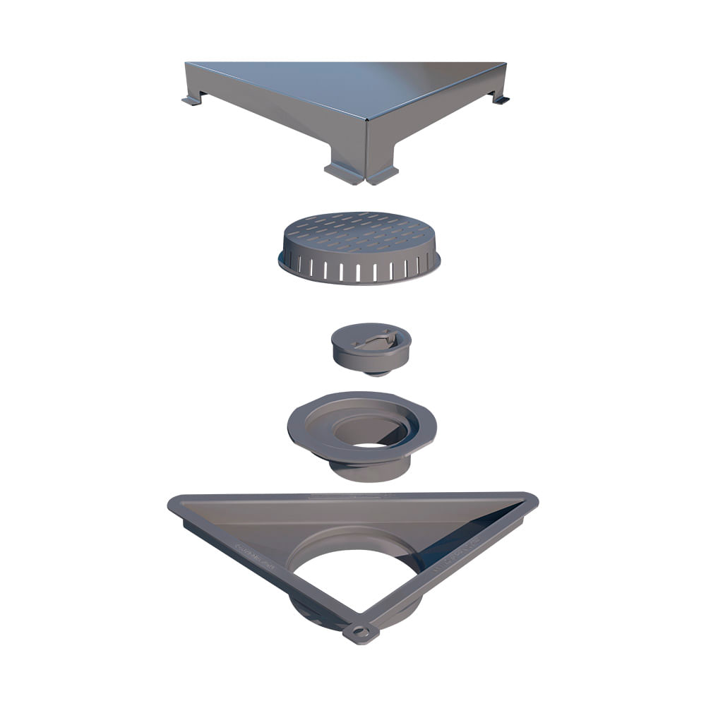 Ralo Linear Elleve Vertex Triangular 5208 16x16x22 Com Tampa Inox Inox 5208