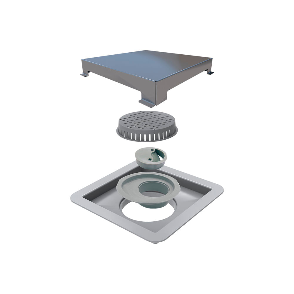 Ralo Linear Elleve Square 210 15x15 Com Tampa Inox Inox 210