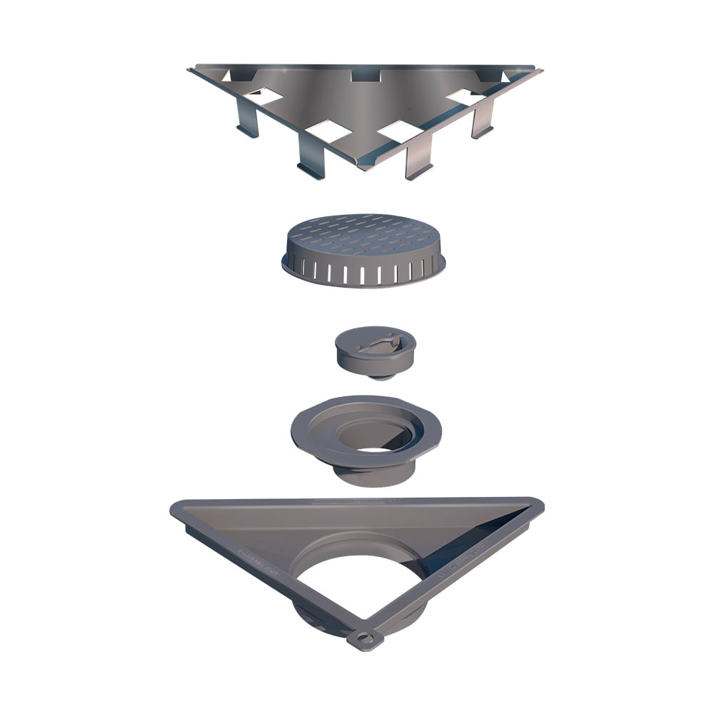 Ralo Linear Elleve Vertex Triangular 5207 16x16x22 Com Tampa Oculta Oculta 5207