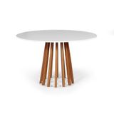 Mesa De Jantar Redonda 6 Lugares 120cm Em Mdf E Madeira Maciça Tália Branca