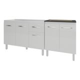 Armário Cozinha Gabinete Pia De 120 Cm Aline E Balcão Fran Para Cooktop 4 Bocas Branco