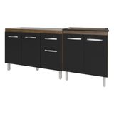 Armário Cozinha Gabinete Pia De 120 Cm Aline E Balcão Fran Para Cooktop 5 Bocas Savana Preto