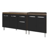 Armário Cozinha Gabinete Pia De 120 Cm Aline E Balcão Fran Para Cooktop 4 Bocas Savana Preto