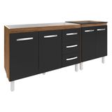 Armário Cozinha Gabinete Pia De 120 Cm Bruna E Balcão Fran Para Cooktop 4 Bocas Savana Preto