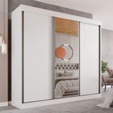 Guarda-roupa Casal 3 Portas 4 Gavetas Com Espelho Central Mônaco - Mais Móveis Cor Branco Neve