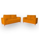 Sofá 3x2 Lugares Memphis Ultra Conforto Em Madeira Maciça E Suede - Lh Decor Cor Mostarda