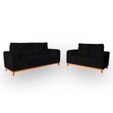 Sofá 3x2 Lugares Memphis Ultra Conforto Em Madeira Maciça E Suede - Lh Decor Cor Preto