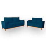 Sofá 3x2 Lugares Memphis Ultra Conforto Em Madeira Maciça E Suede - Lh Decor Cor Azul