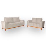 Sofá 3x2 Lugares Memphis Ultra Conforto Em Madeira Maciça E Suede - Lh Decor Cor Bege