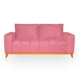 Sofá 3 Lugares Memphis Ultra Conforto Em Madeira Maciça E Suede - Lh Decor Cor Rose