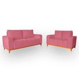 Sofá 3x2 Lugares Memphis Ultra Conforto Em Madeira Maciça E Suede - Lh Decor Cor Rose